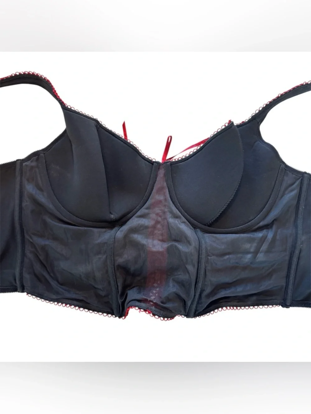 Cacique Burgundy Corset Bra Top Size 44 Black/Red Padded Adjustable Straps